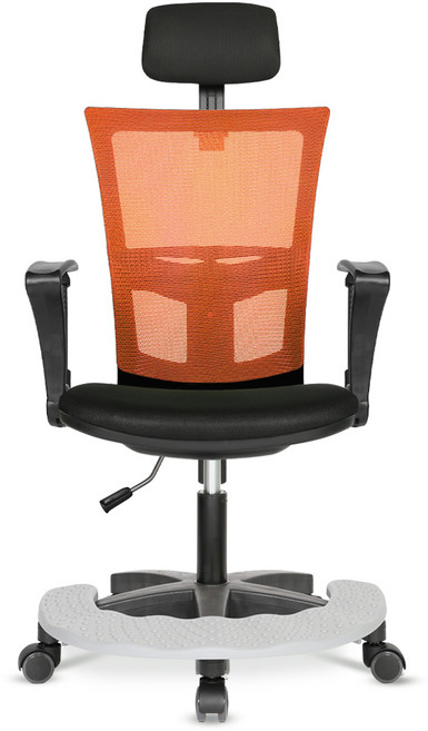 체어포커스 레오 발받침대 헤더형 3각팔 블랙바디 사무용의자 메쉬 L02R, 블랙 + 오렌지