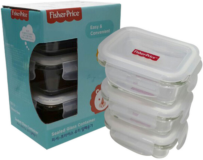 fisher-price 費雪 玻璃密封保鮮盒, 容器 + 蓋子, 1組