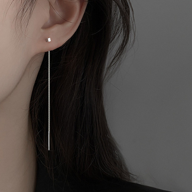 젤루나 여성용 우아한 뱀줄 롱 드롭 체인 큐브 귀걸이 P-352