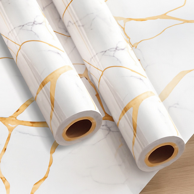 연하 알루미늄 골드 대리석 패턴 시트지 2p, 화이트 + 골드