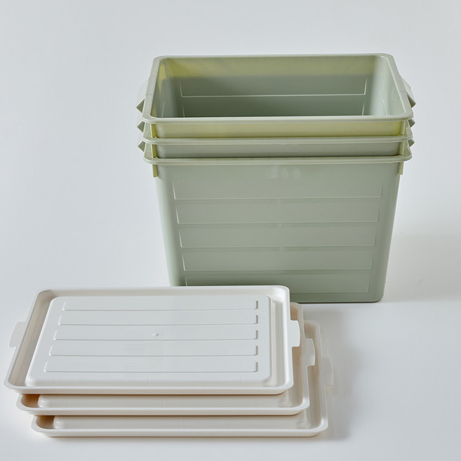 브리다 국내 제조 다용도 손잡이 정리 수납박스, 올리브그린, 3개