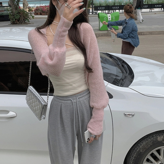 피어니스트 여성용 코튼캔디 파스텔 볼레로 숏 가디건