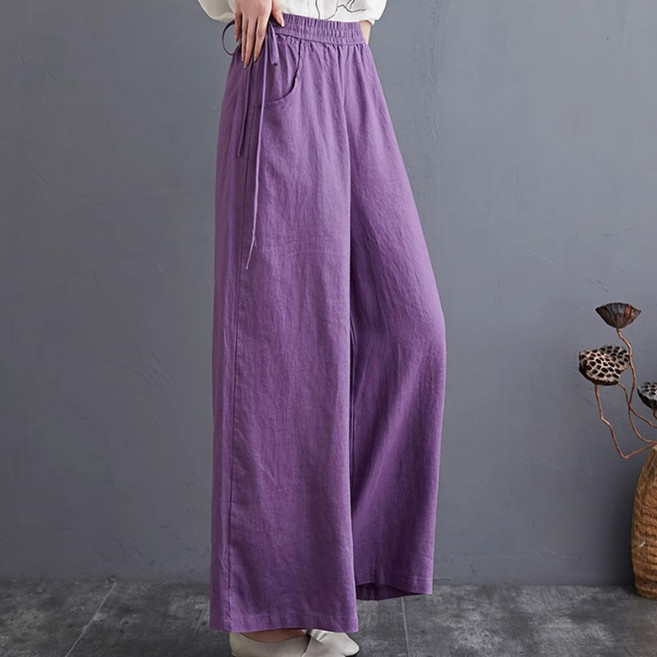 반야스토리 여성용 간절기 린넨 면 혼방 와이드 팬츠 SS116