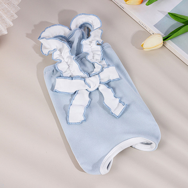 파스텔펫 반려동물 리본 프릴 중성화복, 블루, 1개