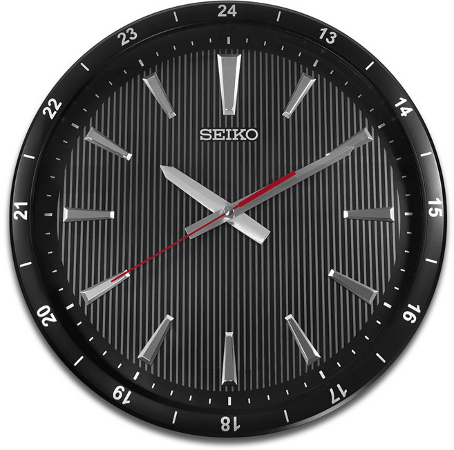 SEIKO 精工 靜音掛鐘 立體刻度/滑動式秒針 QXA802K, 黑色
