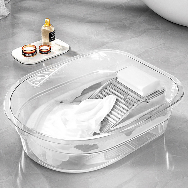 마켓플랜 일체형 대야 빨래판, 투명, 1개