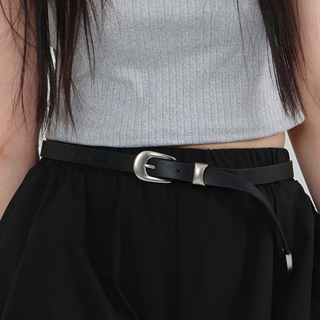 엘쏘 빈티지 실버 무광 슬림 레더 가죽 벨트