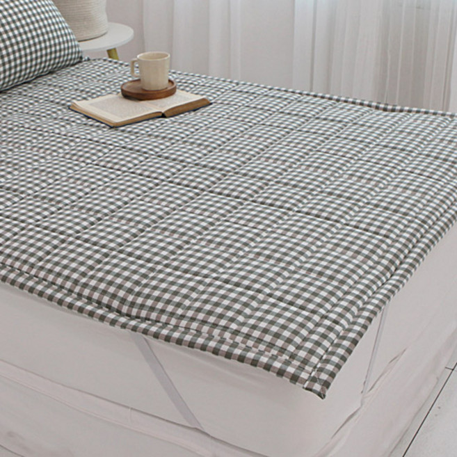 보몽드 국내제조 면30수 선염 밴딩 침대패드, 포니체크 카키브라운