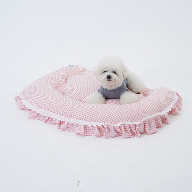 반려동물 베네슈 레이스 반달 방석, check pink, 1개