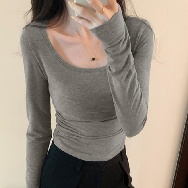 레몬소울 여성용 묘니 스트링 스쿠프넥 긴팔 티셔츠 06235