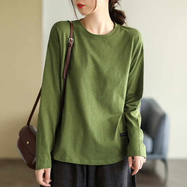 디멜디 여성용 데일리룩 베이직 루즈핏 긴팔티셔츠