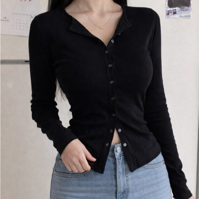 라라온 여성용 크루넥 단추 슬림핏 긴팔 가디건 26TSP3656