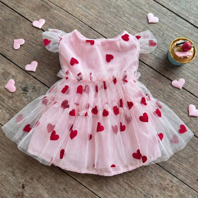 웨이비데이즈 반려동물 하트 패턴 프릴 펫 원피스 W265-0104PL, 핑크, 1개