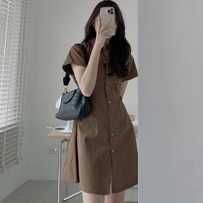 안다로미 카라넥 버튼 쁘띠 남방원피스