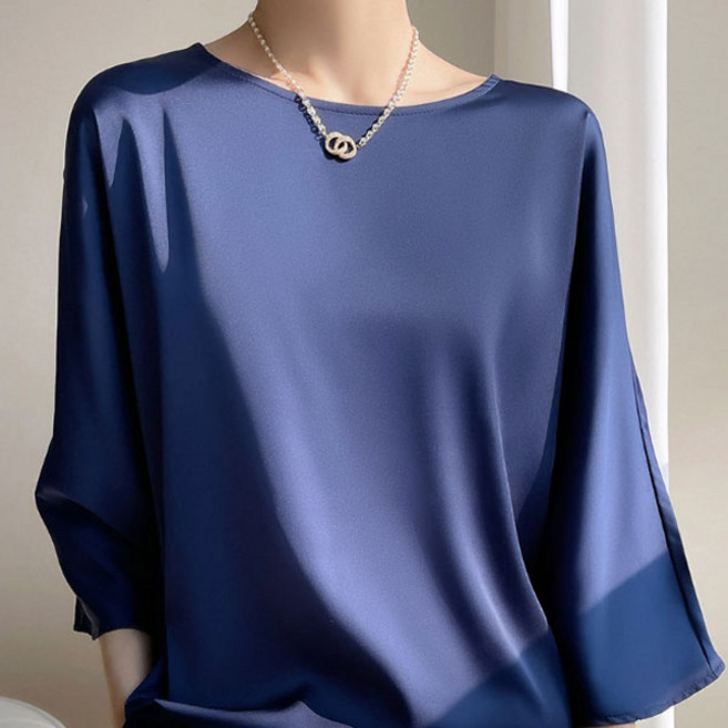 TheSirup 女款緞面簡約寬鬆七分袖T恤