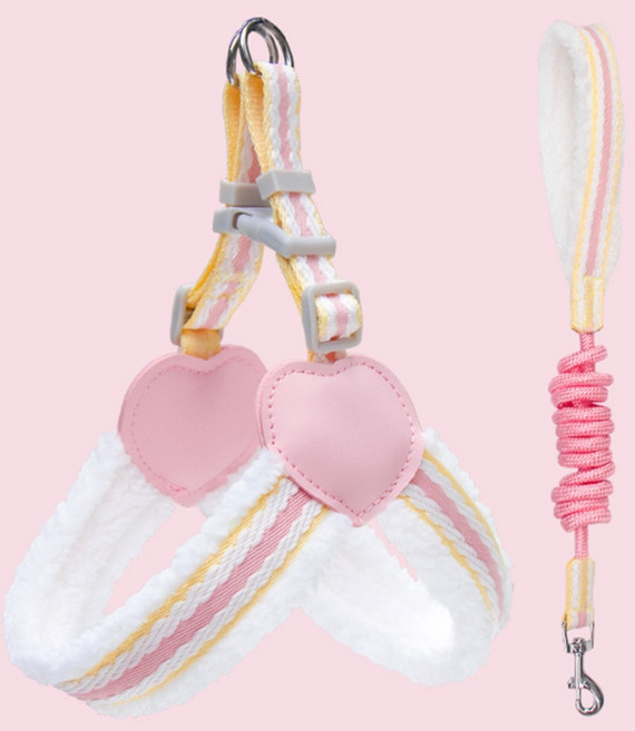 요런개 반려동물 보들보들 하네스 + 리드줄 세트, 01핑크, 1세트