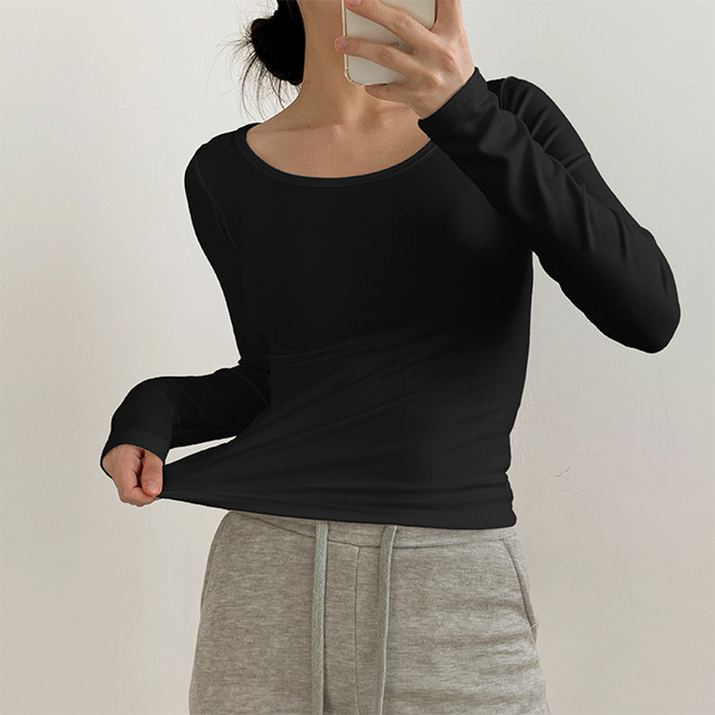 라라온 여성용 유넥 스판 기모 슬림핏 긴팔 티셔츠 25TSP3180