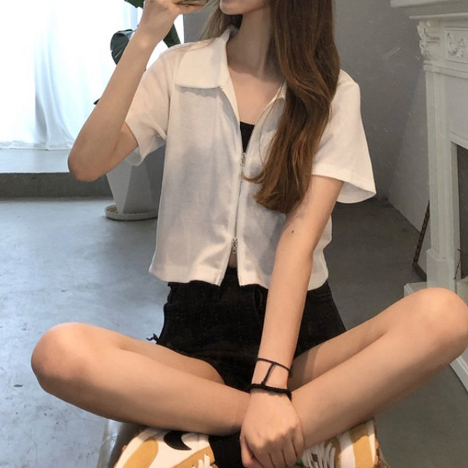 라라티나 여성용 투웨이 집업 카라 반팔티