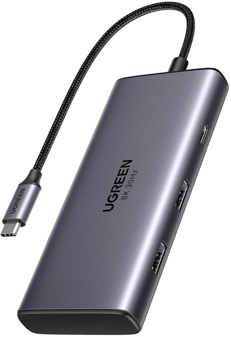 유그린 8K MST C타입 듀얼 HDMI 미러링 레보독 허브 멀티 포트 도킹 스테이션 CM498, 그레이, 1개