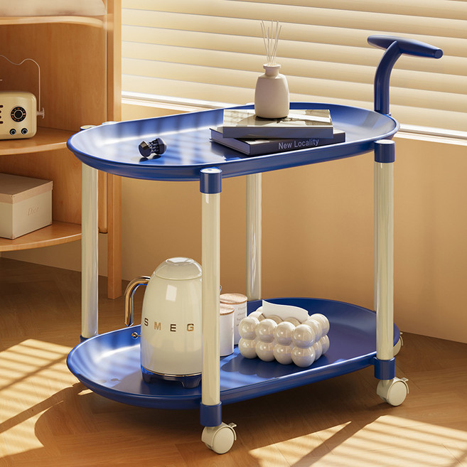 순잠 크림감성 미니멀 디자인 이동식 선반 테이블 카트, 블루, 2단