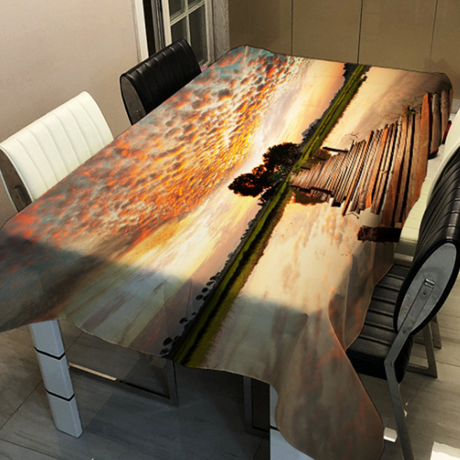 알럽홈 랜드 스케이프 프린팅 스퀘어 홈 테이블 커버, TYPE7, 140 x 140 cm