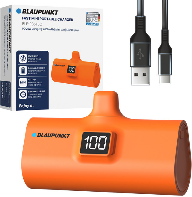 블라우풍트 LED 도킹형 고속충전 보조배터리 5000mAh, ORANGE, BLP-PB615O