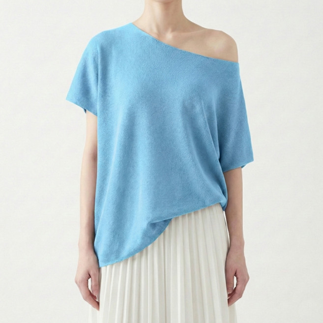 소니오 여성용 언발 가오리핏 반팔 니트