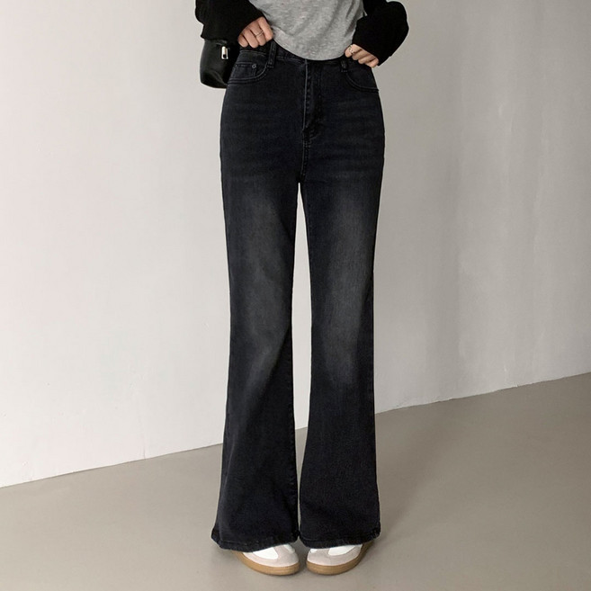 플랜데이 여성용 숏/미디움/롱 기장 디토 부츠컷 워싱 데님팬츠