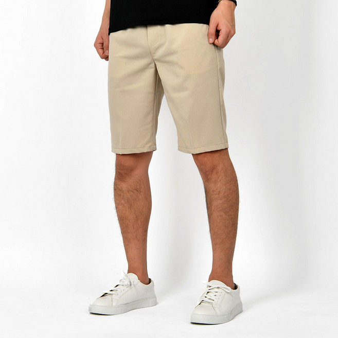 hotcode 男款素色鬆緊腰帶五分西裝短褲