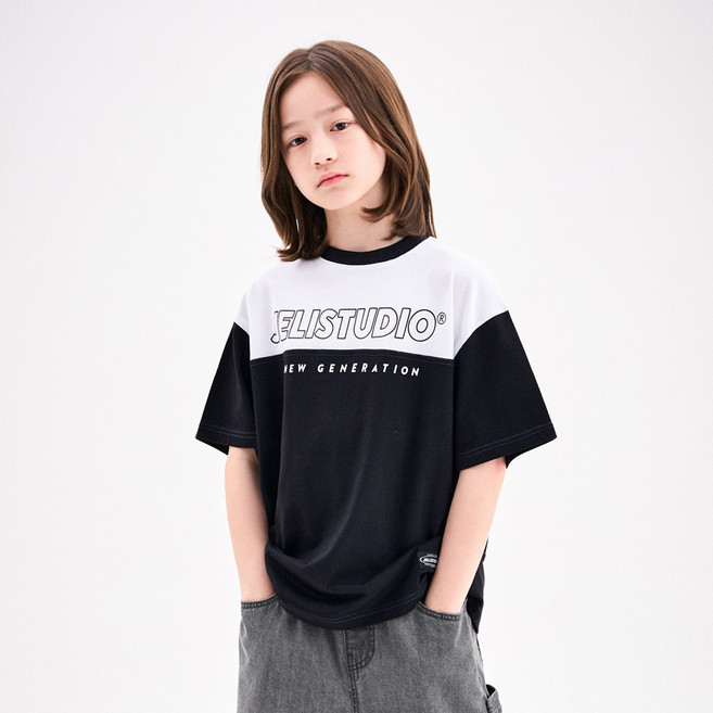 젤리스튜디오 남아용 컬러 블록 오버핏 티셔츠