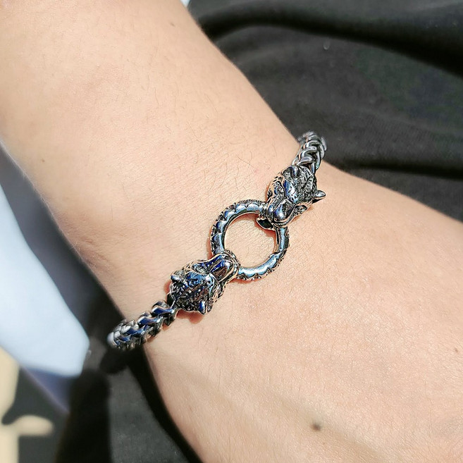 노이드비 남성용 써지컬스틸 퓨마헤드버클 스피카 체인팔찌