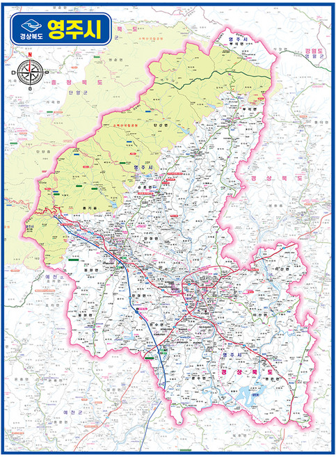 지도닷컴 경상북도 영주시 관내도 대한민국 110 x 150 cm, 1개