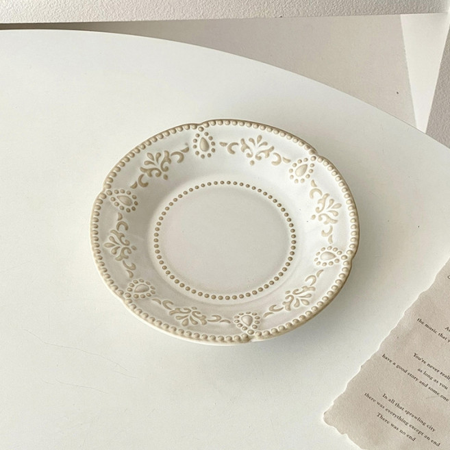 파라주니 빈티지 유럽풍 양각 세라믹 디저트 접시 4번 HJ1241, 1개