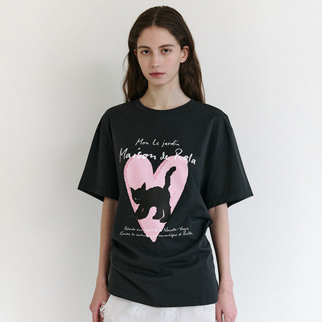 로라로라 여성용 HEART CAT FRIENDS LOOSE FIT T-SHIRT