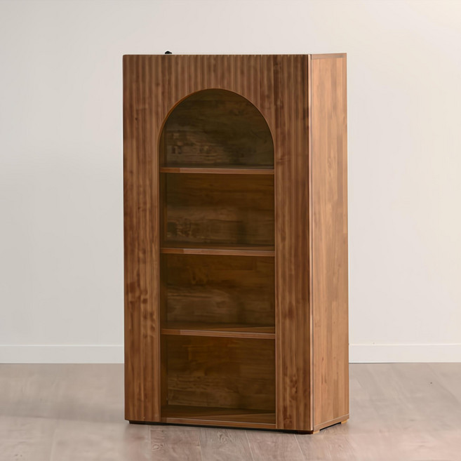 사월의가구 브루노 몬테 수납 LED E0등급 벽난로 슬림 콘솔 장식장 600 4단, 브라운