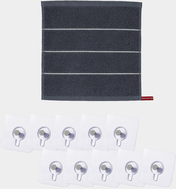 모나코올리브 호텔식 스트라이프 핸드타월 + 나사매직 후크 10p 세트, 그레이(핸드타월), 단색(후크), 1세트