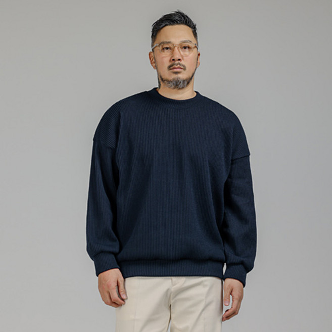 FIVEXLARGE 男款大尺碼條紋針織寬鬆版長袖大學T