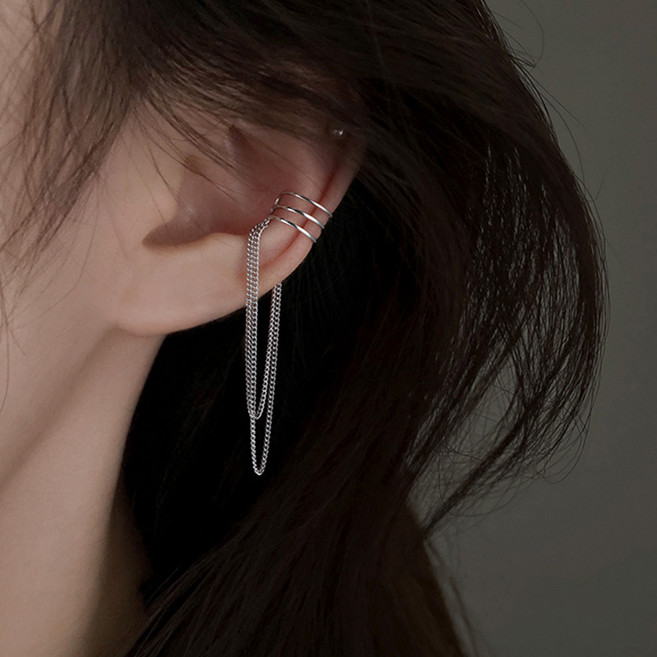 젤루나 여성용 트리플라인 롱 체인 드롭 이어커프 P-323