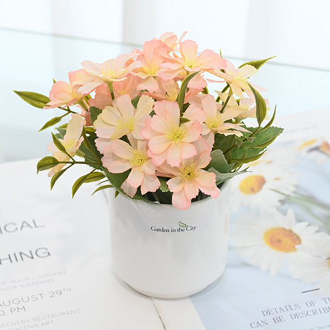 도시정원 체리 데이지 조화 소품, 피치, 1개