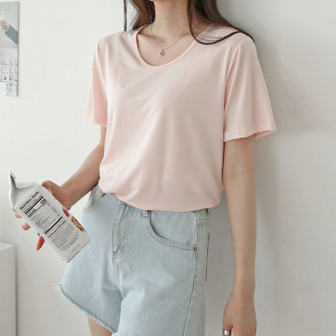 슈가펀 여성용 워리드 U넥 반팔 티셔츠