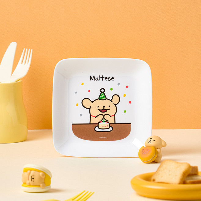 데이니즈 몰티즈 멜라민 정사각 플레이트, 혼합색상, 1개