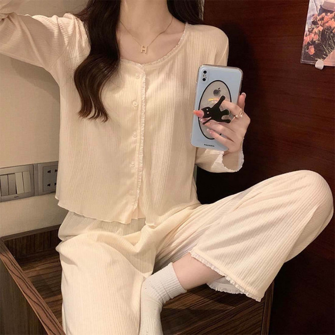 투이스타 여성용 모티 가디건 긴바지 잠옷 상하의 세트