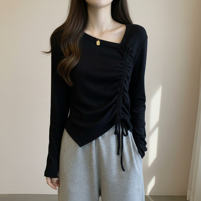 언헤브 여성용 사이드 셔링 스퀘어넥 티셔츠