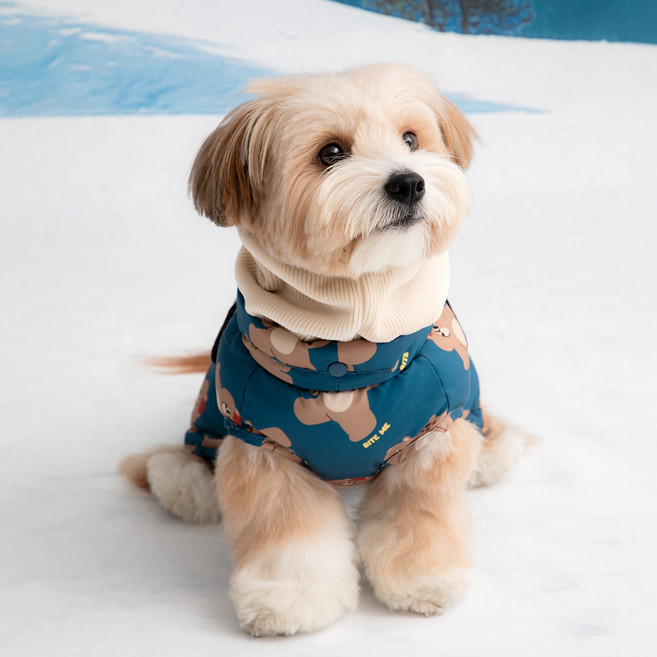 바잇미 강아지 2025 더블히트 곰돌이 패턴 하네스 패딩, 네이비, 1개