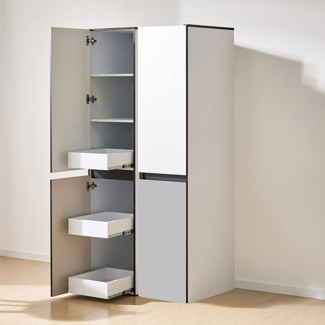 엘리에셀 비스포크 오브제 광폭 다용도 틈새장 5단 300 3서랍형 방문설치, 화이트그레이