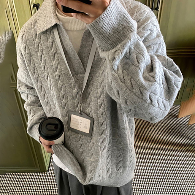 인피어스 남성용 페이크 투피스 브이넥 니트 I263-0035