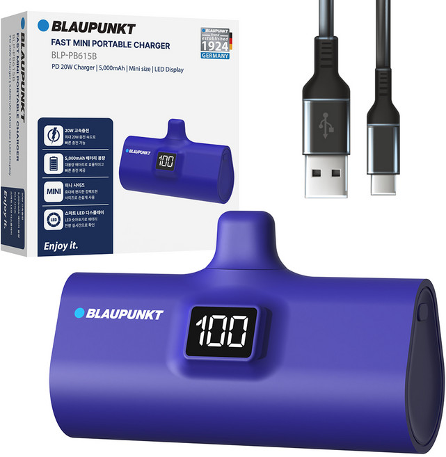 블라우풍트 LED 도킹형 고속충전 보조배터리 5000mAh, BLUE, BLP-PB615B