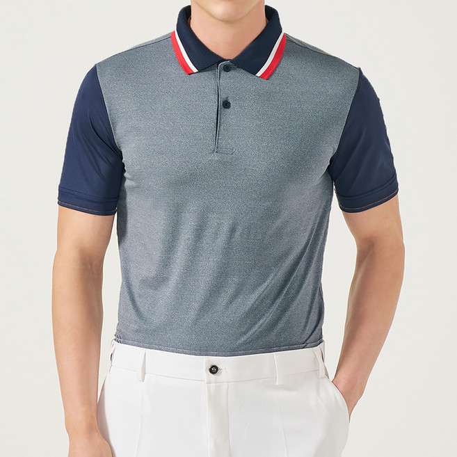 다꾸앙 남성용 스판덱스 소매 배색 반팔 카라티 H03K9_tp5610