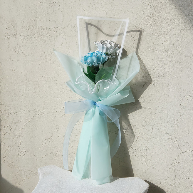 아스파시아 조화 정화 카네이션 모조진주 꽃다발 + 쇼핑백, 스카이블루(조화), 1개