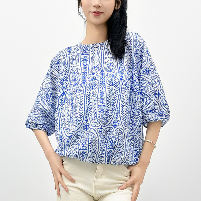TheSirup 女款寬鬆民族風後綁帶泡泡袖襯衫